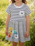 Children's Cute Appliques Striped Round Neck Dress
