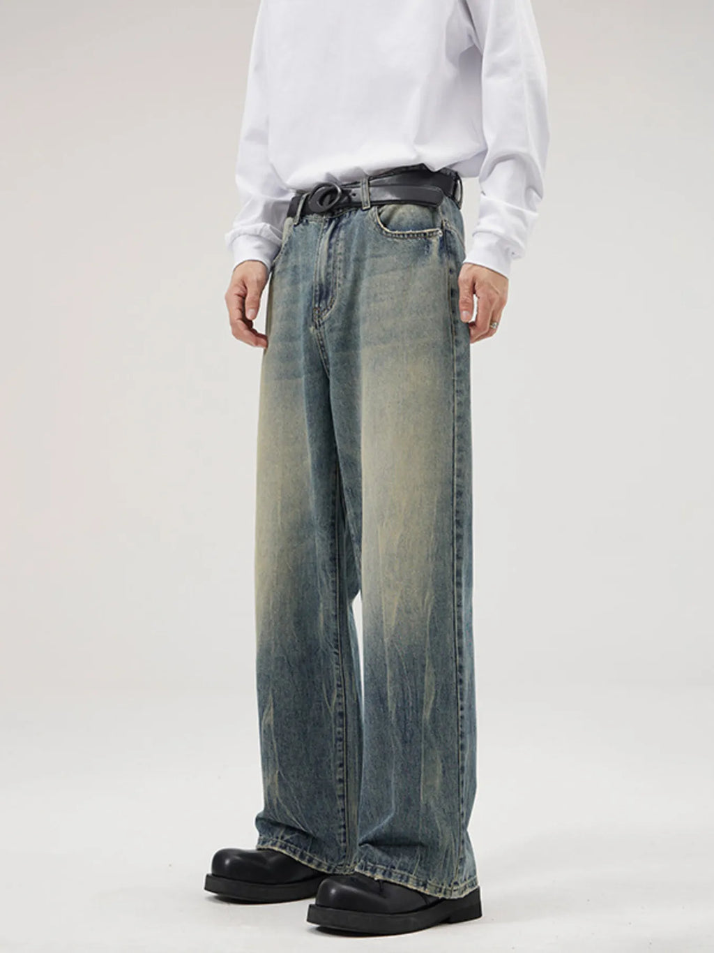 Men's Full Size Washed Wide Leg Jeans Plus Size