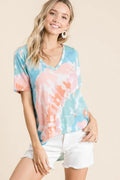 BiBi Circular Tie Dye Print V Neck Top