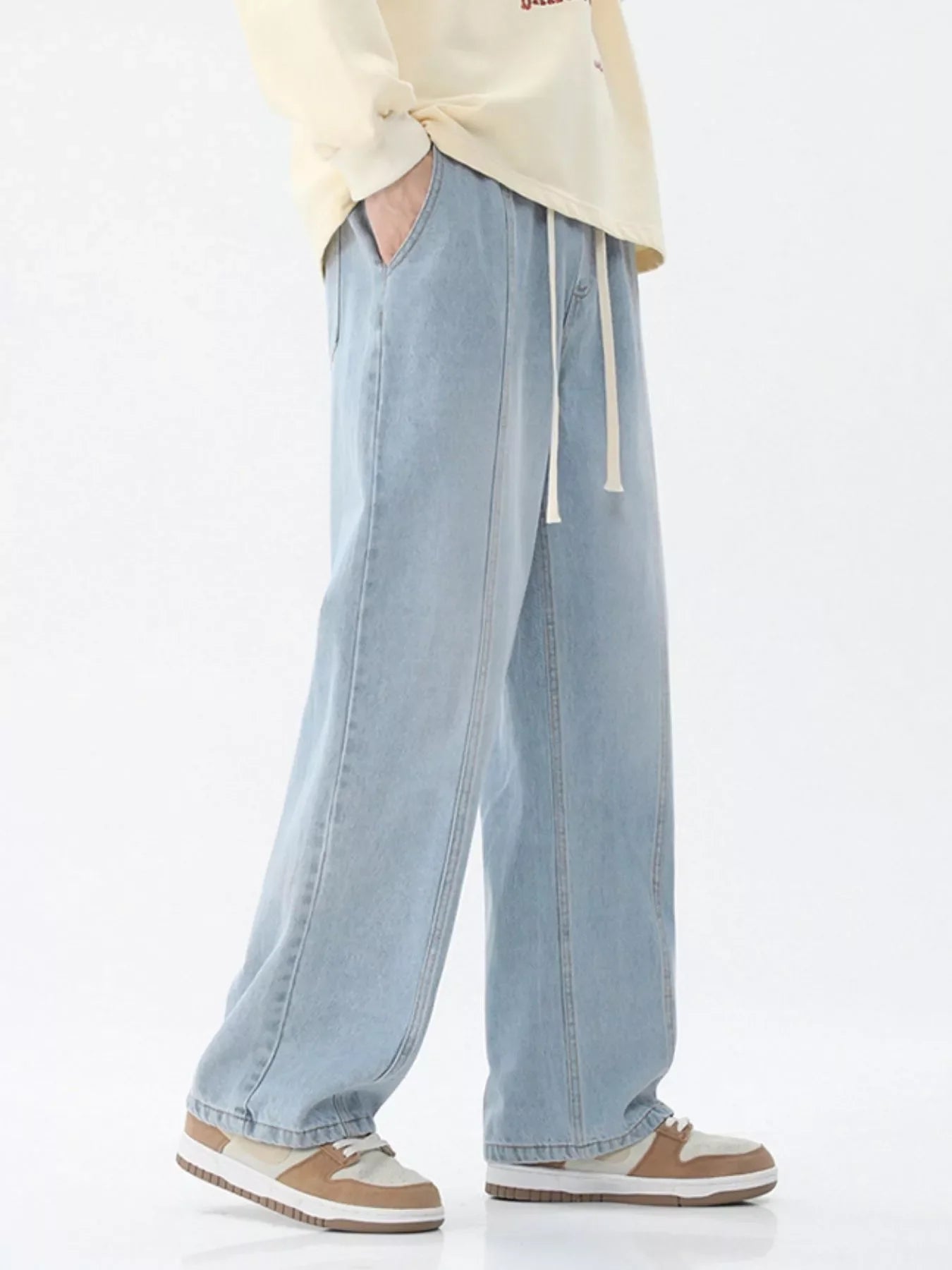 Men's Full Size Drawstring Wide Leg Jeans Plus Size