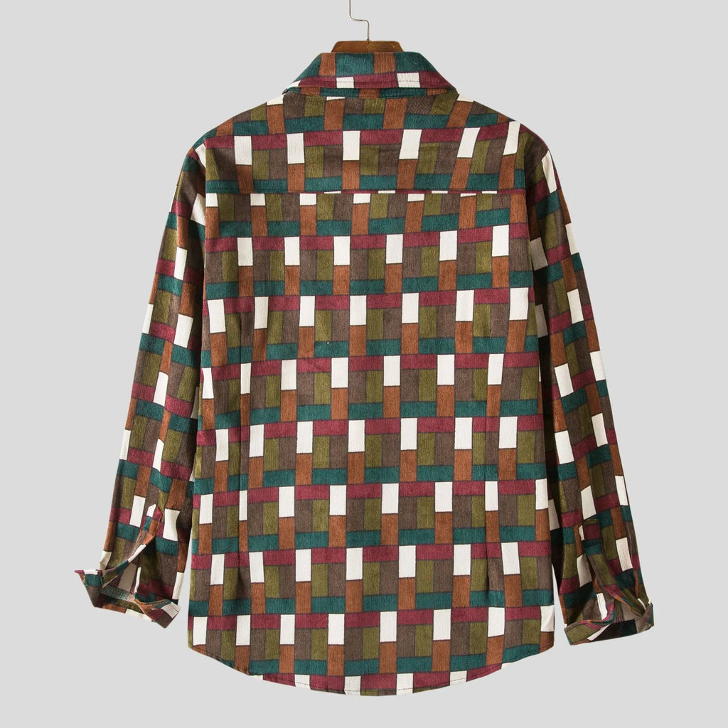 Men's Plus Size Geometric Checkered Casual Button-Up Shirt