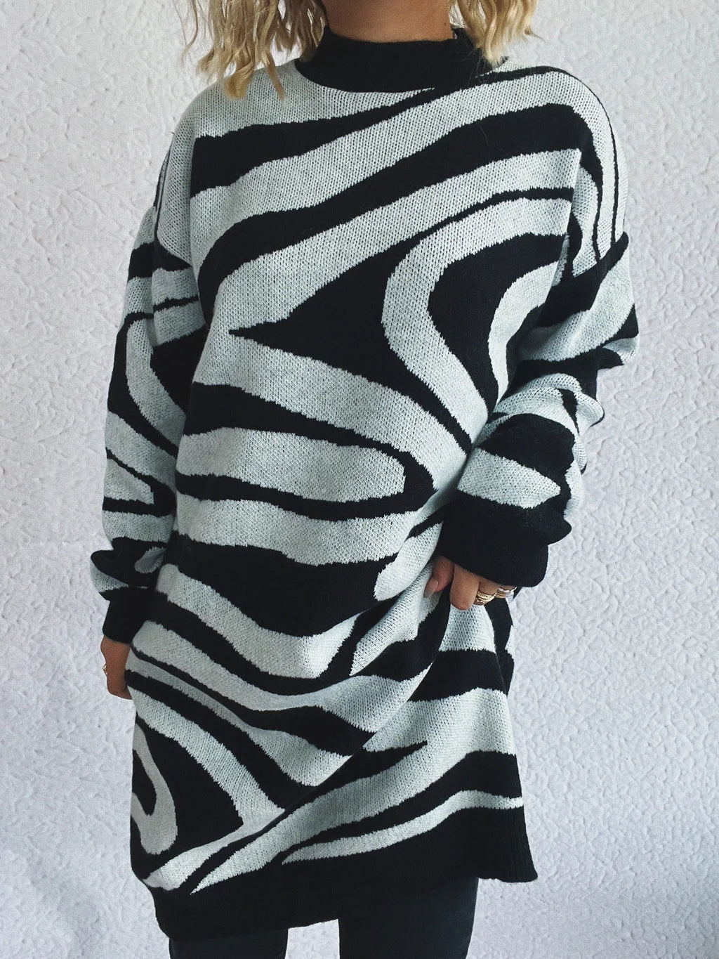 Oversized Zebra Print Long Sleeve Sweater