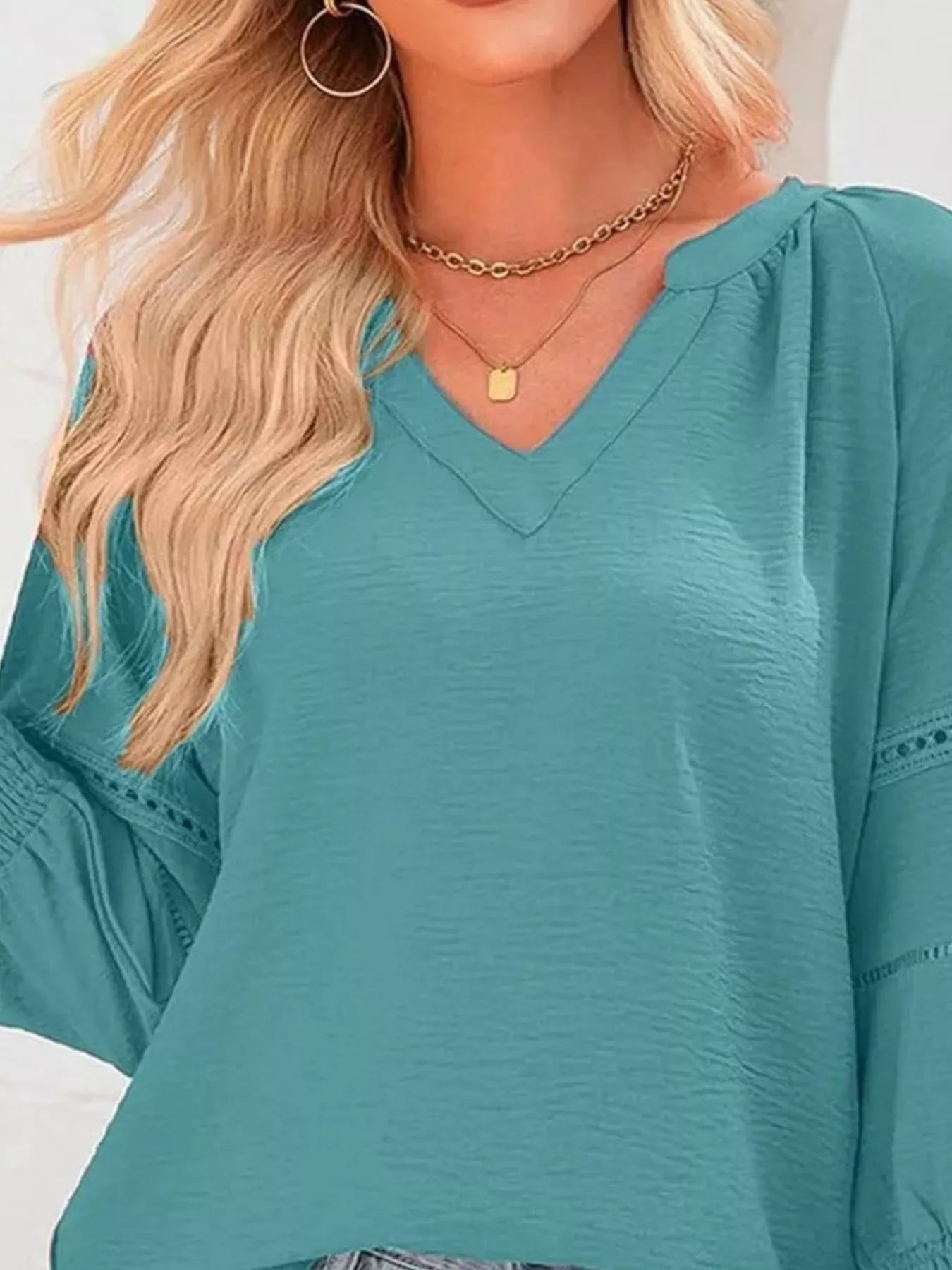 Solid Color Smocked Long Sleeve Blouse