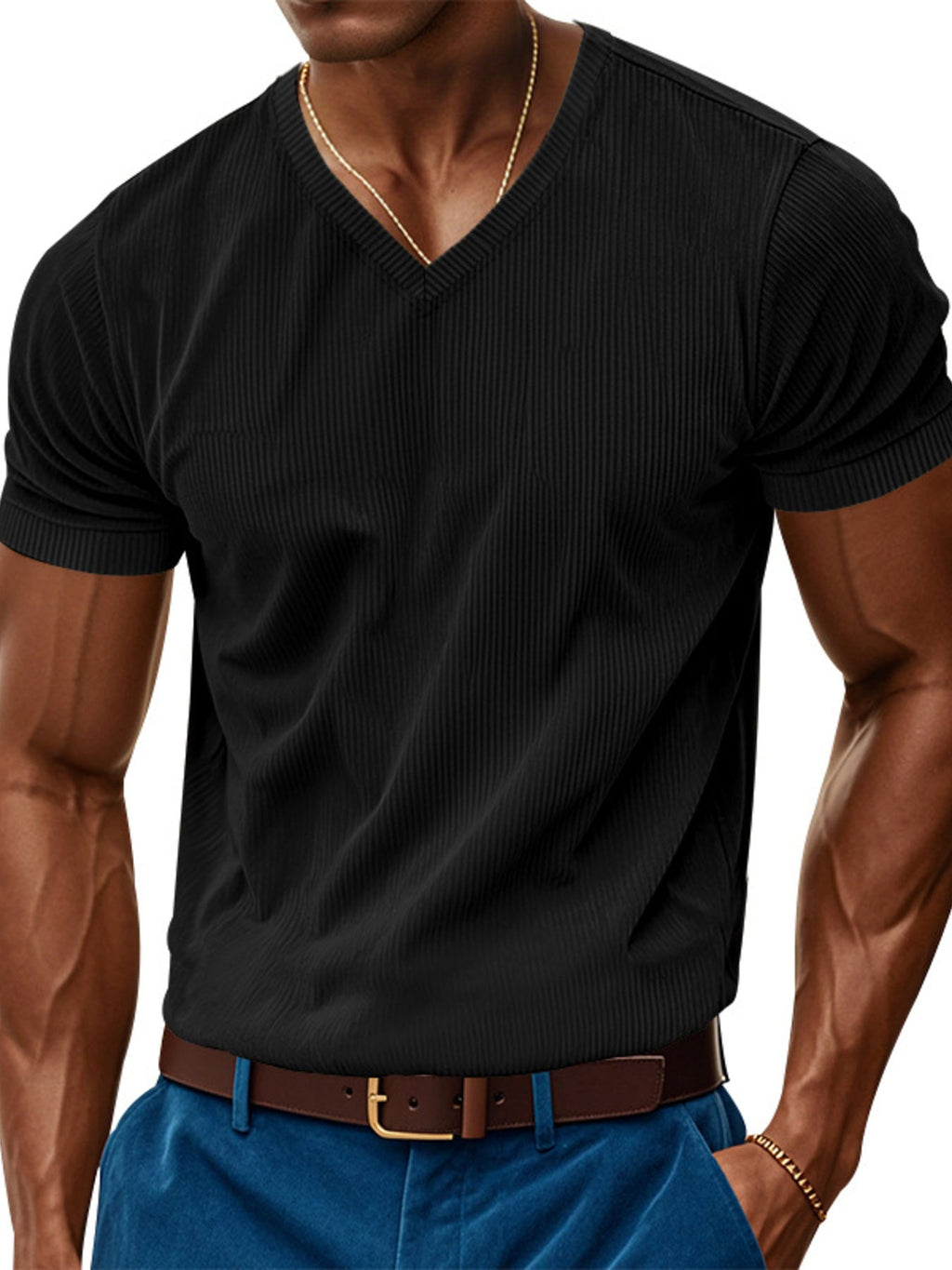 Men's Full Size V-Neck Slim Fit T-Shirt Plus Size
