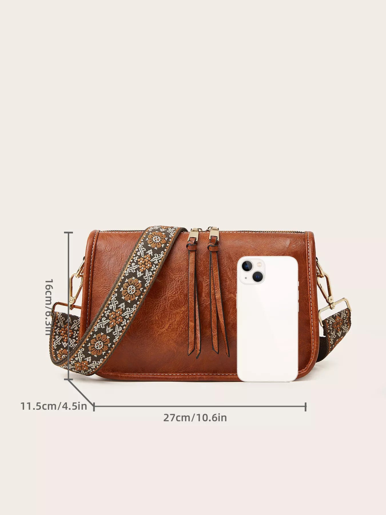 Vintage Style Patterned Strap Crossbody Bag