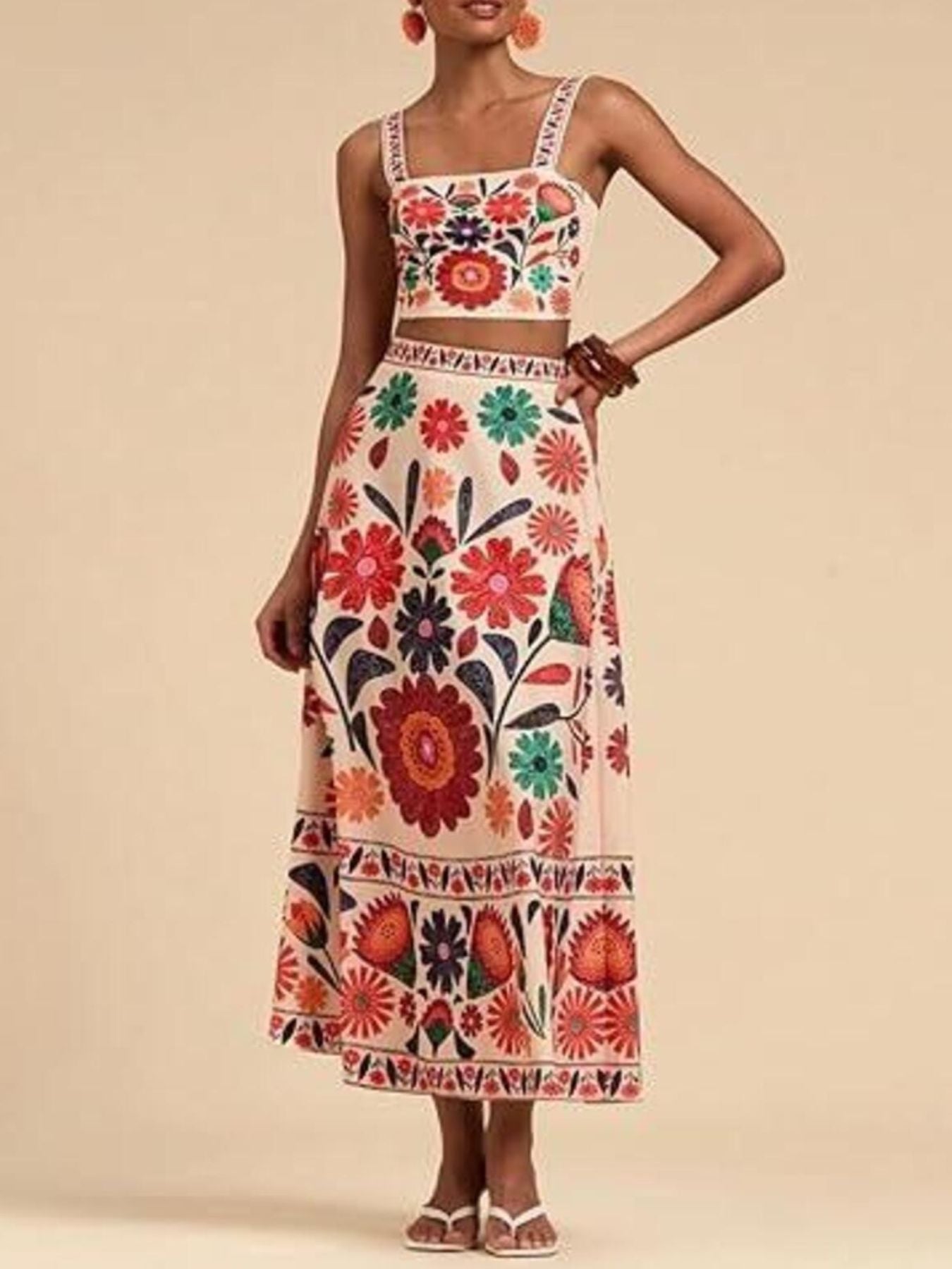 Floral Print Crop Top and Skirt Set