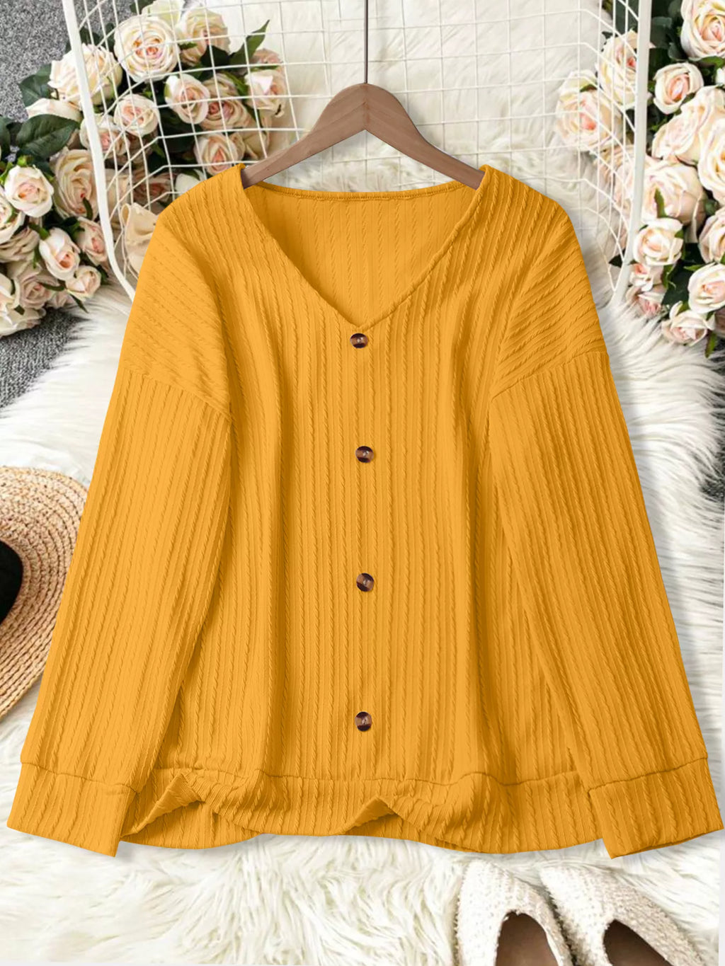 Plus Size V-Neck Dropped Shoulder Blouse