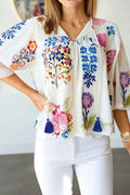 Printed Tie Neck 3/4 Sleeve Blouse