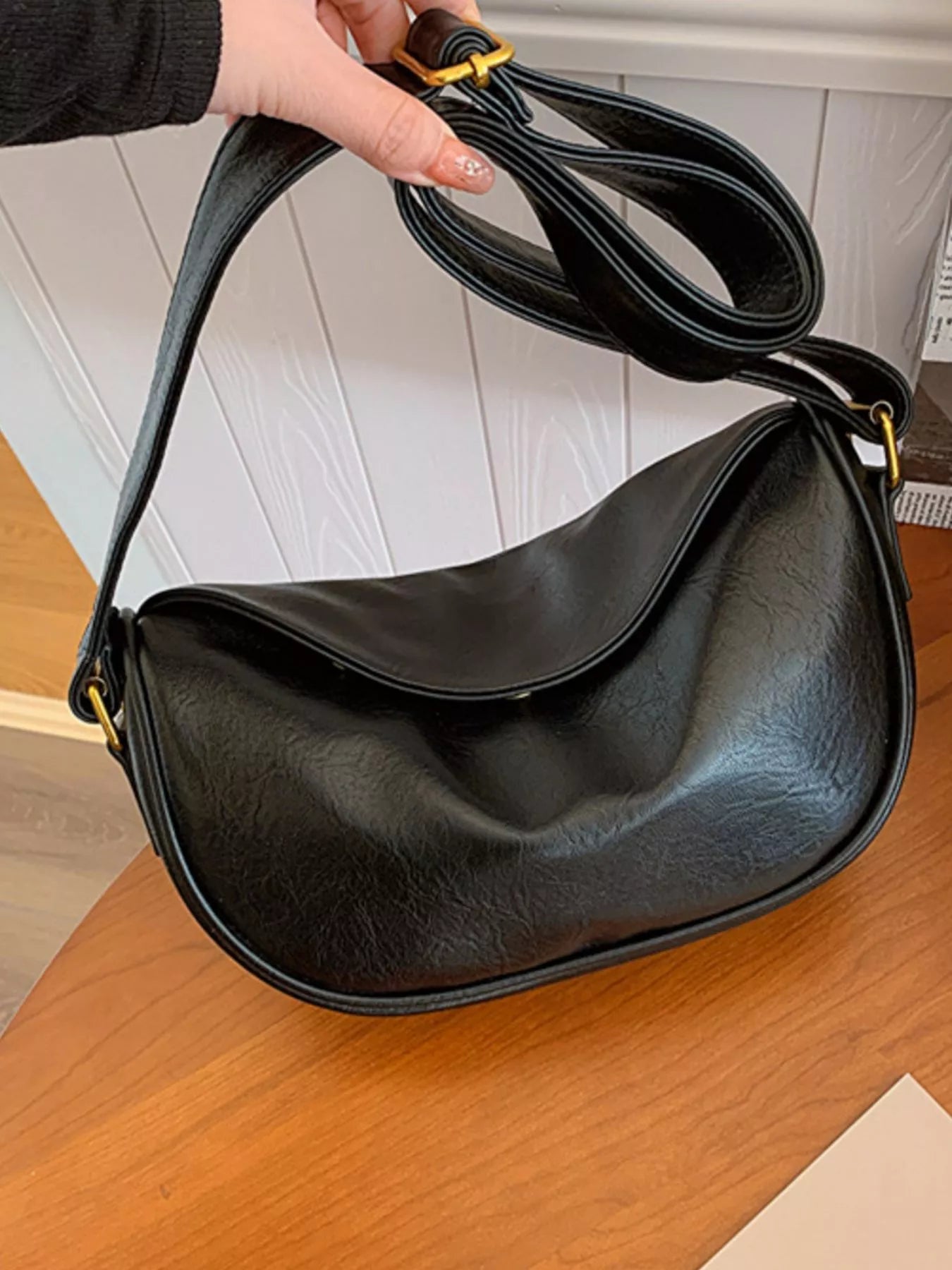 Elegant PU Leather Crescent Crossbody Bag