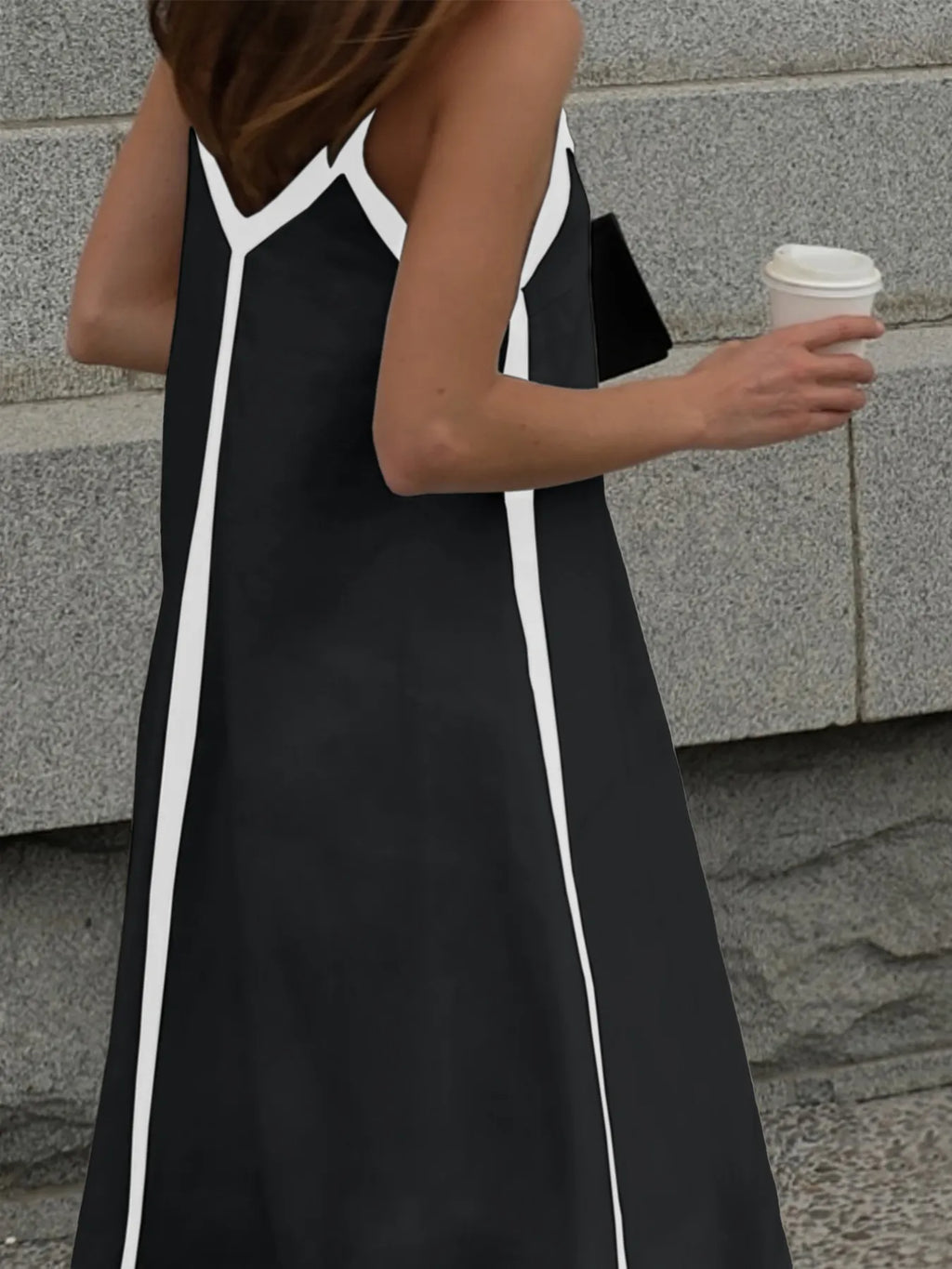 Contrast Trim V-Neck Maxi Dress