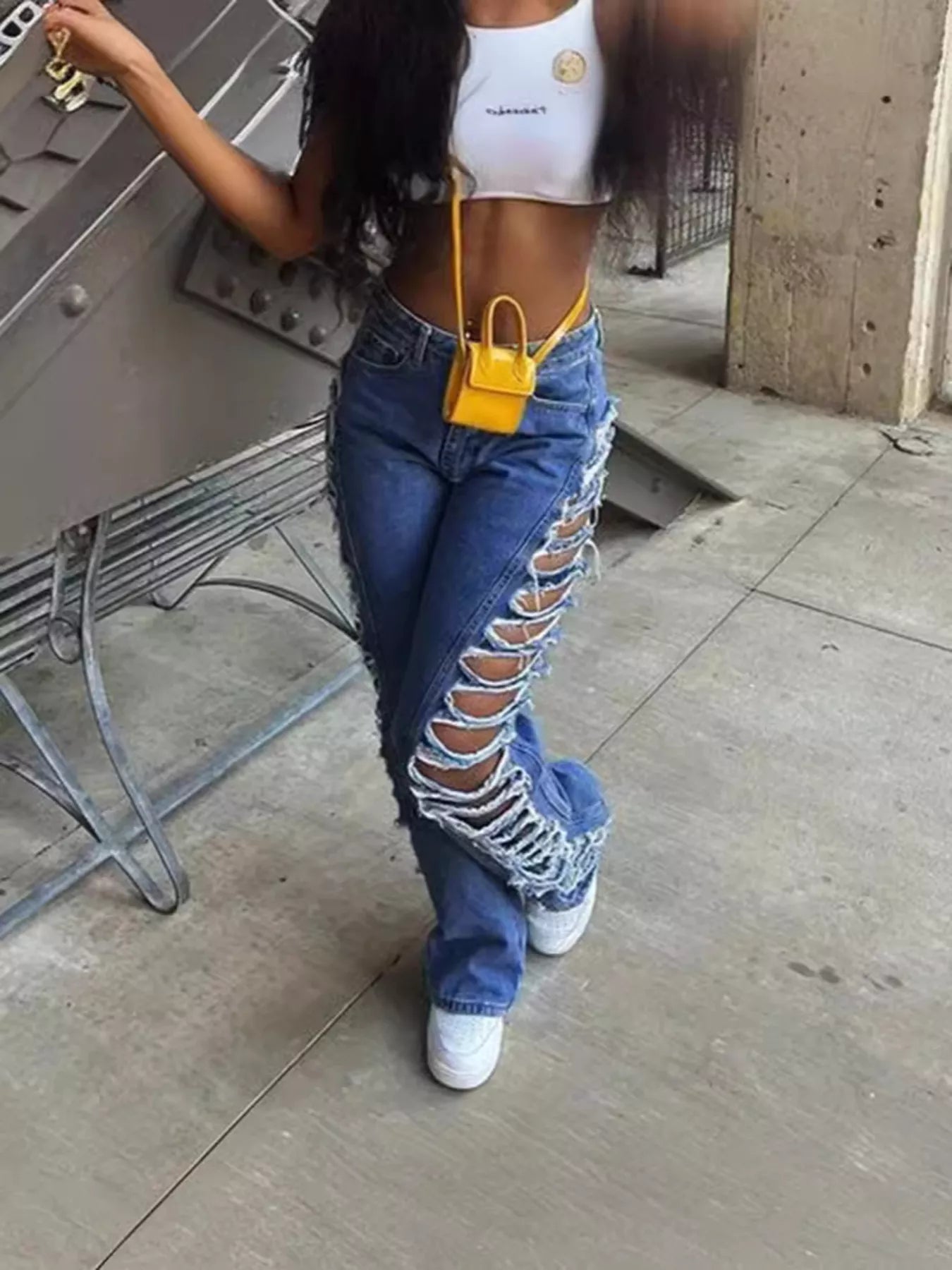 Side Distressed Jeans