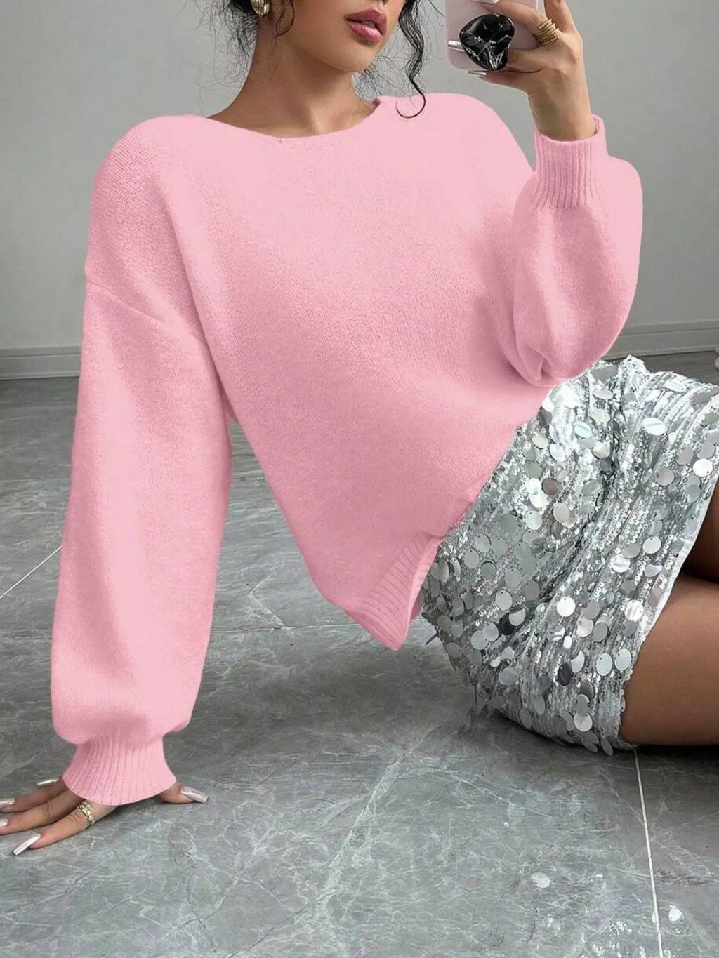 Bow-Decor Dropped Shoulder Knit Cardigan