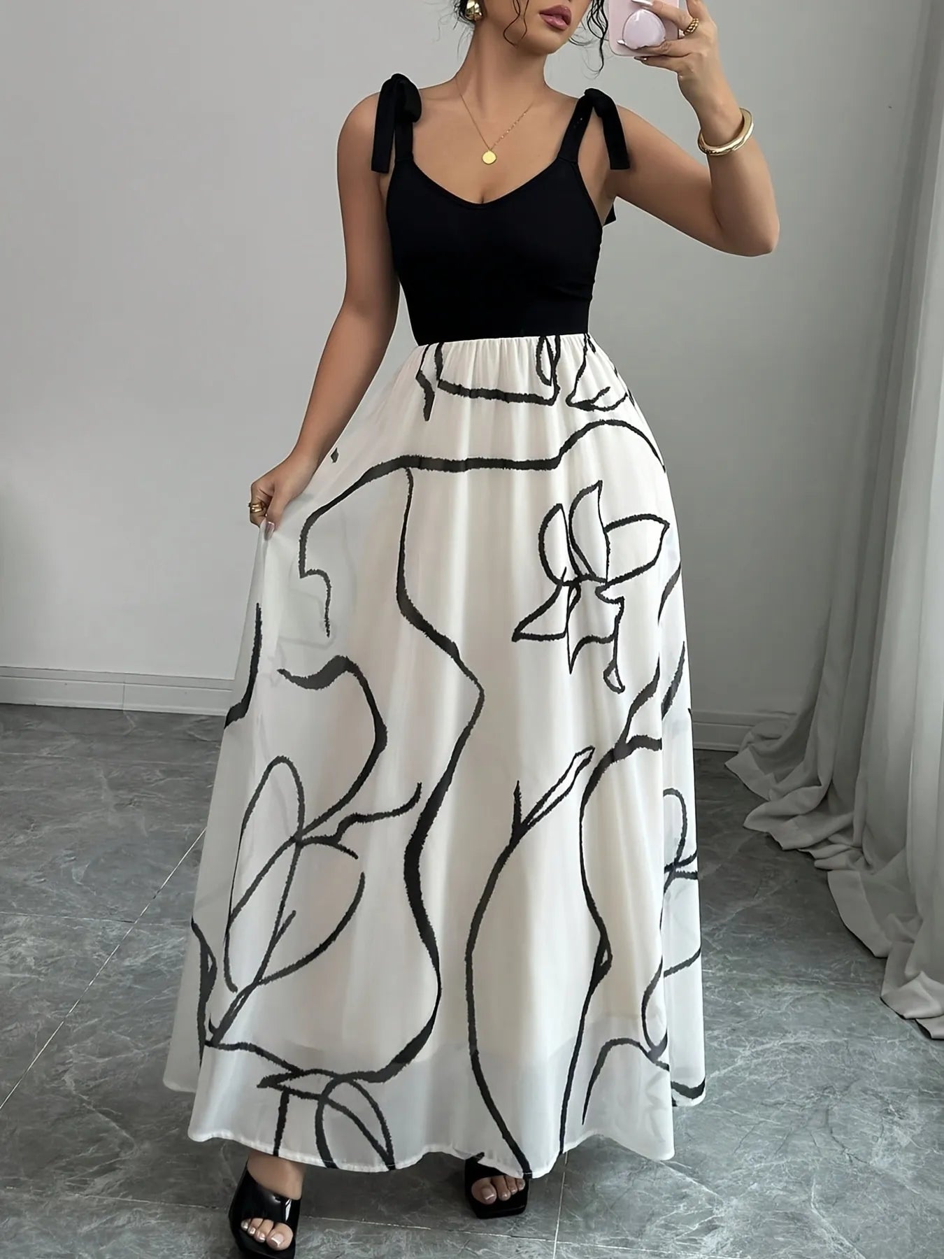 Tie Shoulder V-Neck Maxi Dress