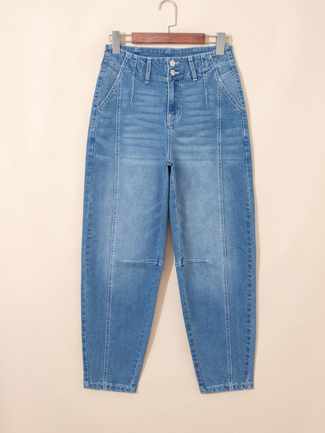 Washed Cuffed Barrel Jeans