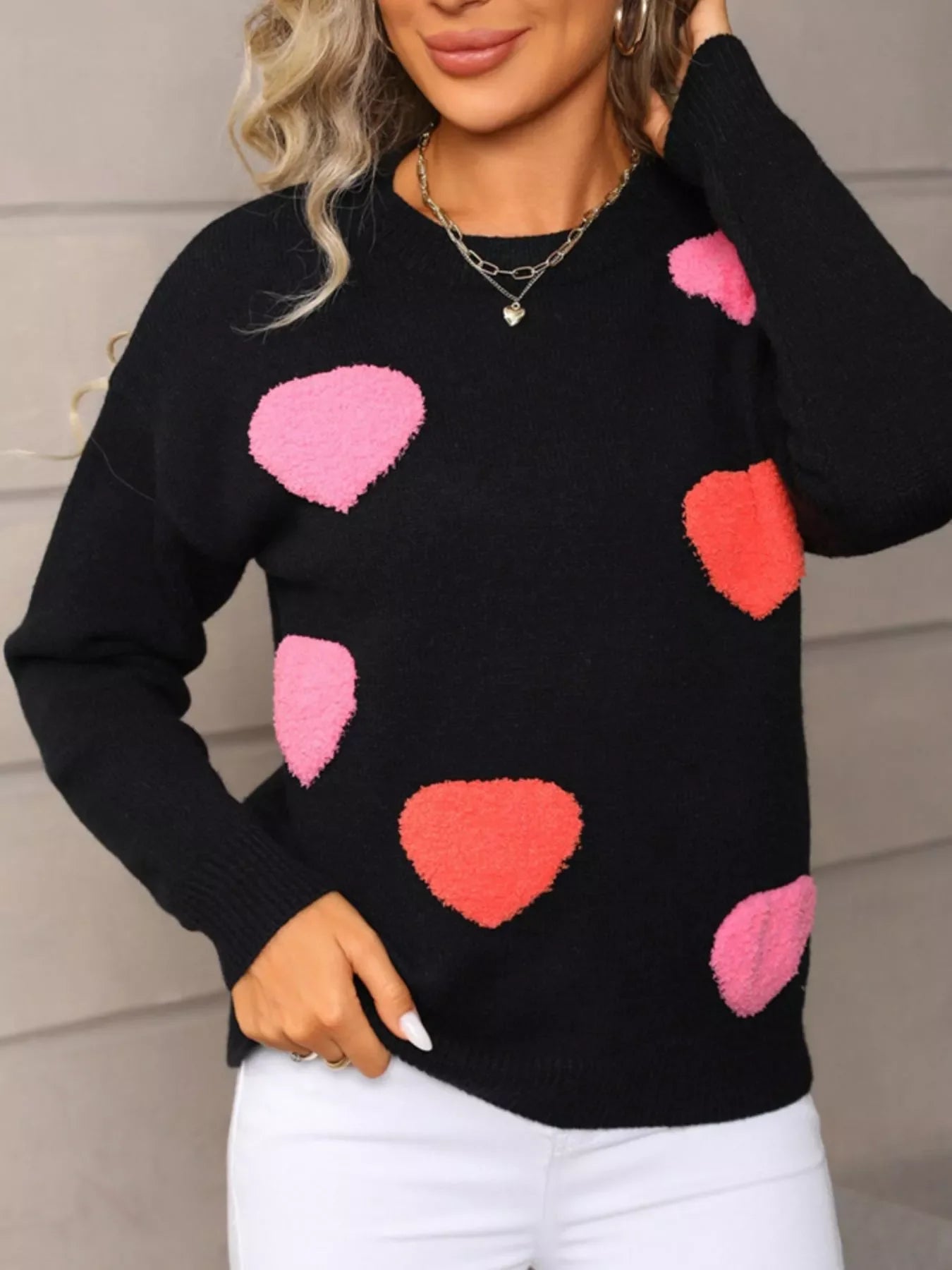 Valentine's Day Heart Pattern Long Sleeve Sweater