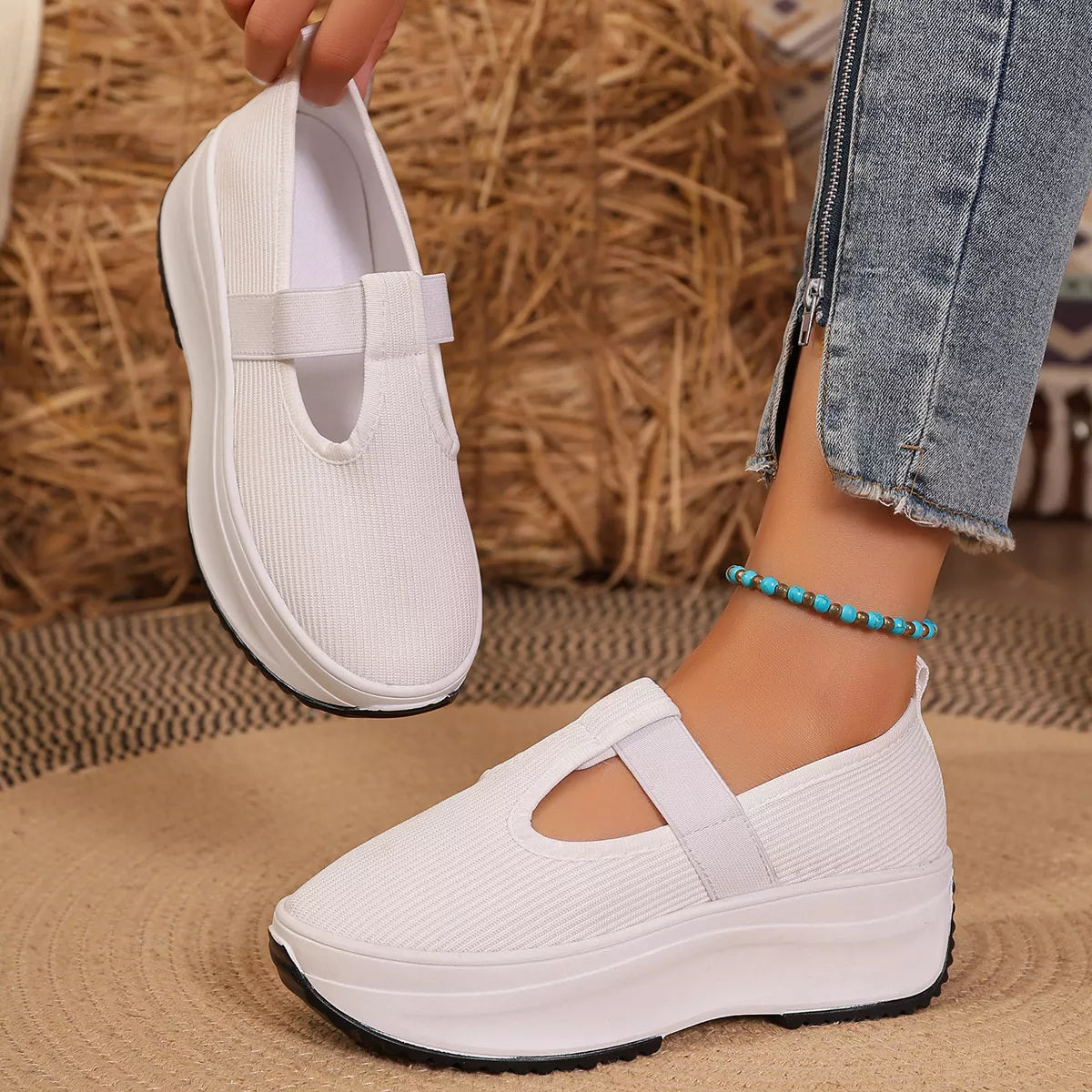 Round Toe Platform Slip-Ons