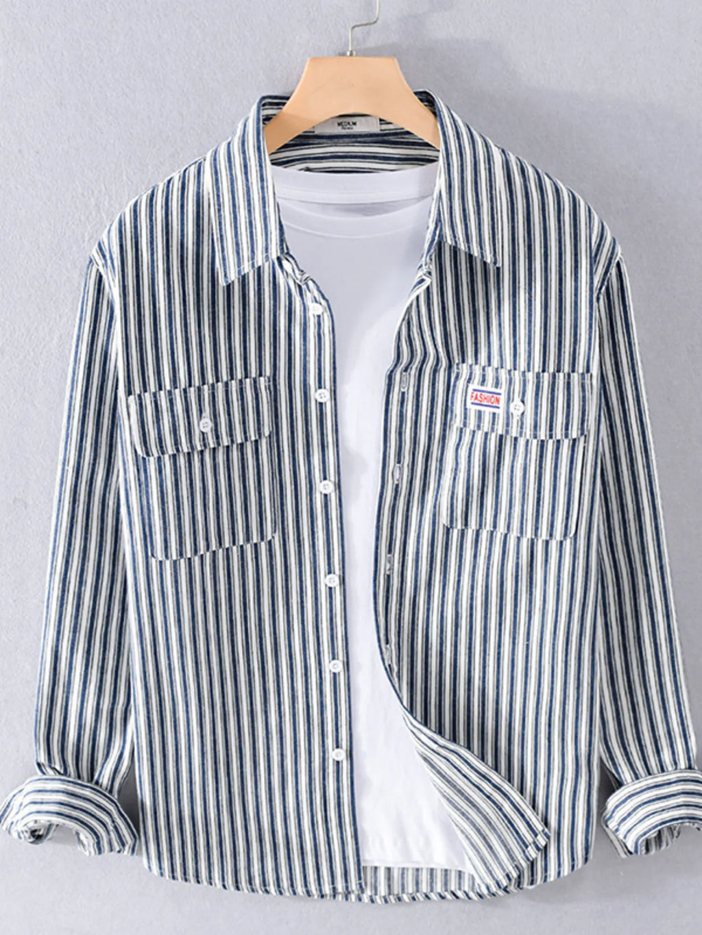 Men's Plus Size Striped Button Up Long Sleeve Shirt