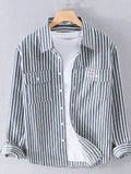 Men's Plus Size Striped Button Up Long Sleeve Shirt