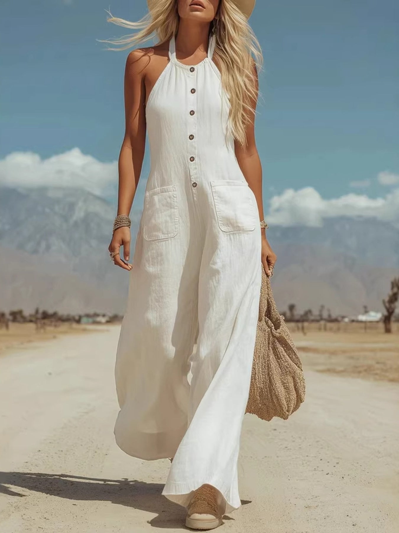 Halter Neck Wide Leg Jumpsuit