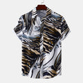 Men's Plus Size Abstract Tiger Print Short Sleeve Button-Up Shirt