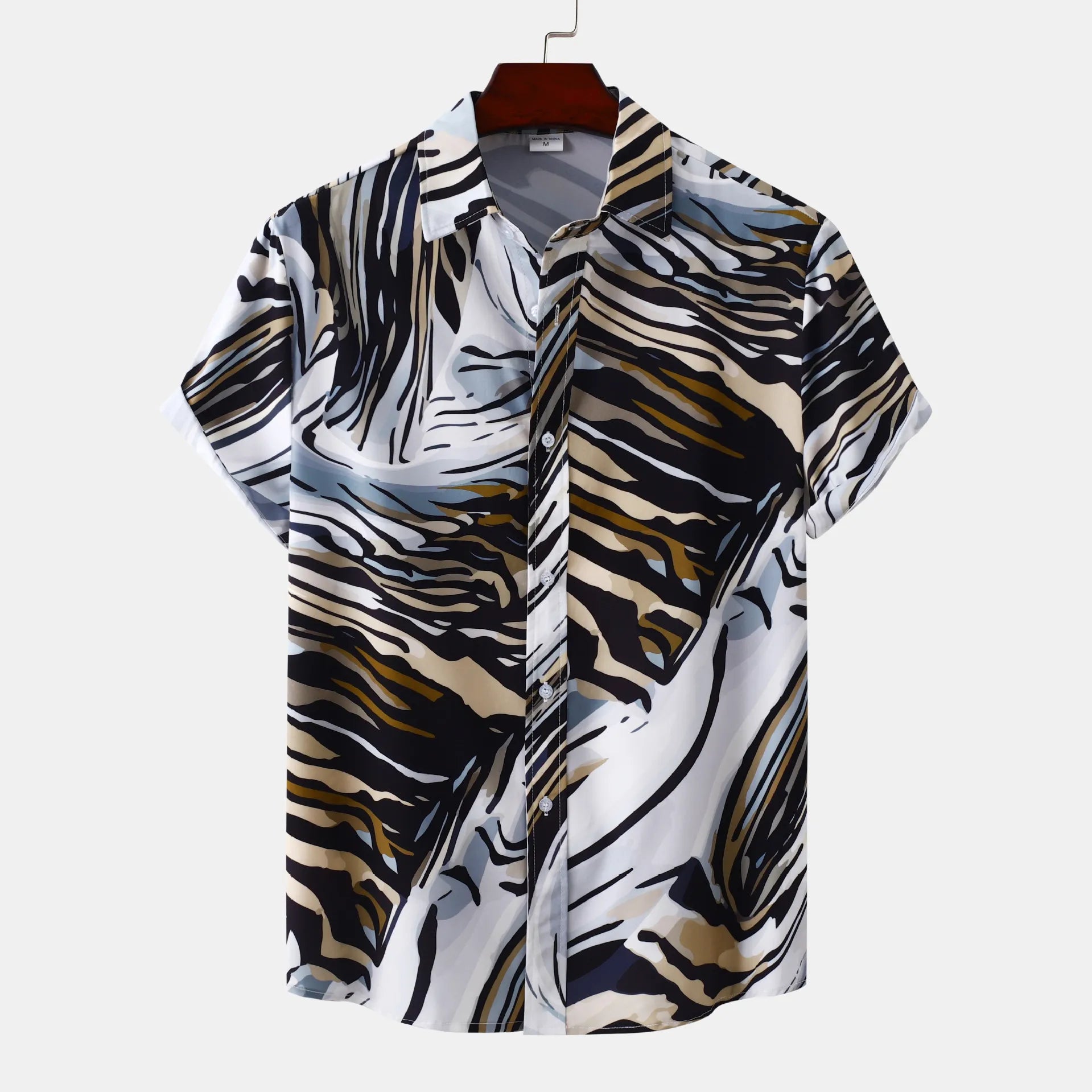 Men's Plus Size Abstract Tiger Print Short Sleeve Button-Up Shirt