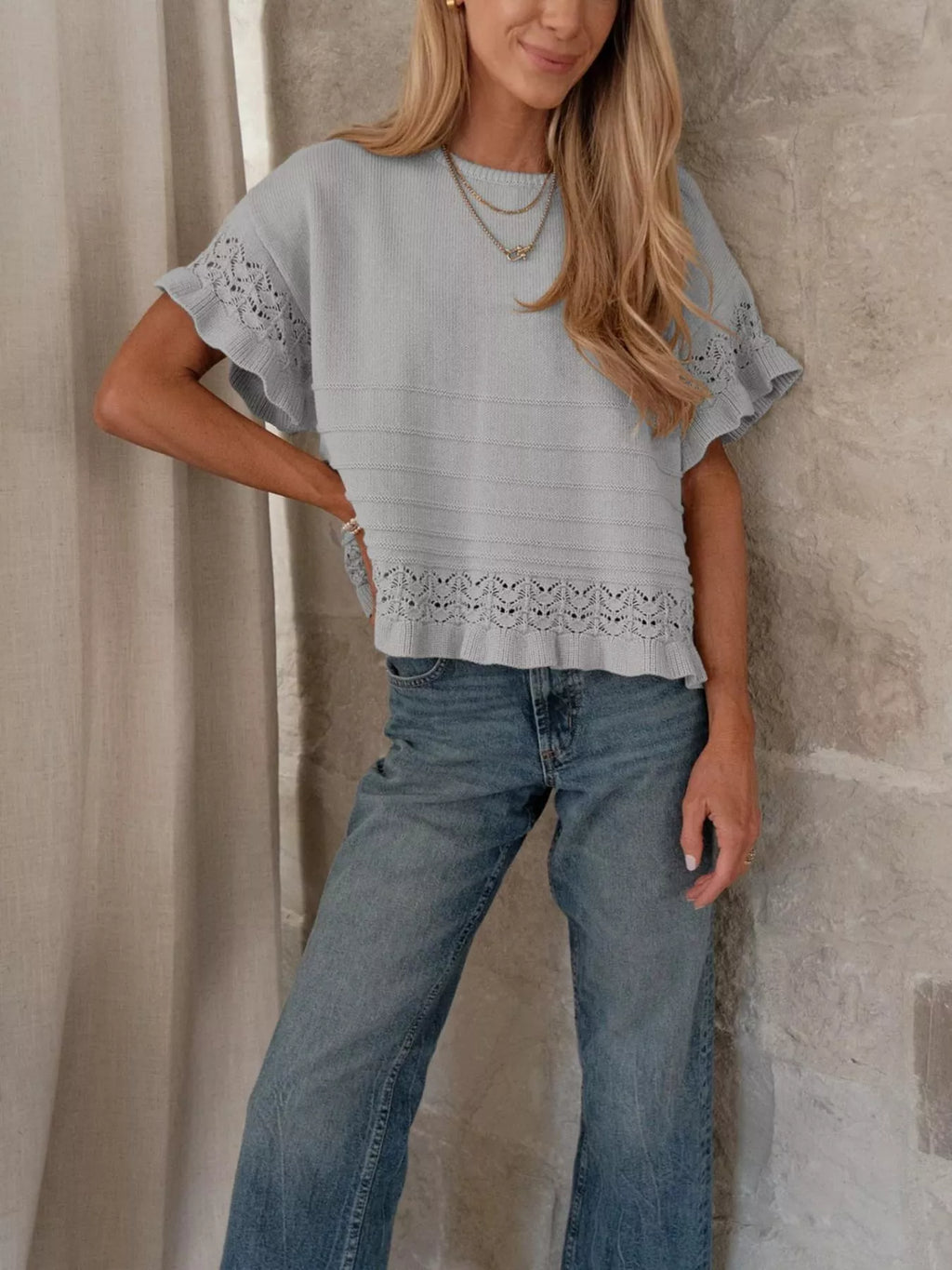 Lace Trimmed Knit Top