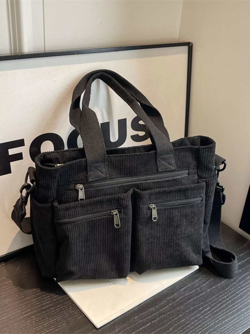 Corduroy Multi-Pocket Crossbody Bag