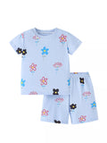 Children's Floral Print Round Neck Top and Shorts Set