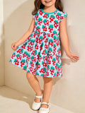 Children's Strawberry Print Ruffle Sleeve Casual Dress