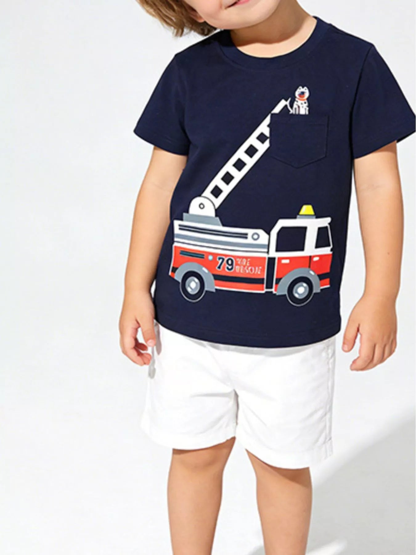 Children's Fire Truck Graphic Crew Neck T-Shirt
