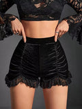 Ruched Lace Trim Shorts