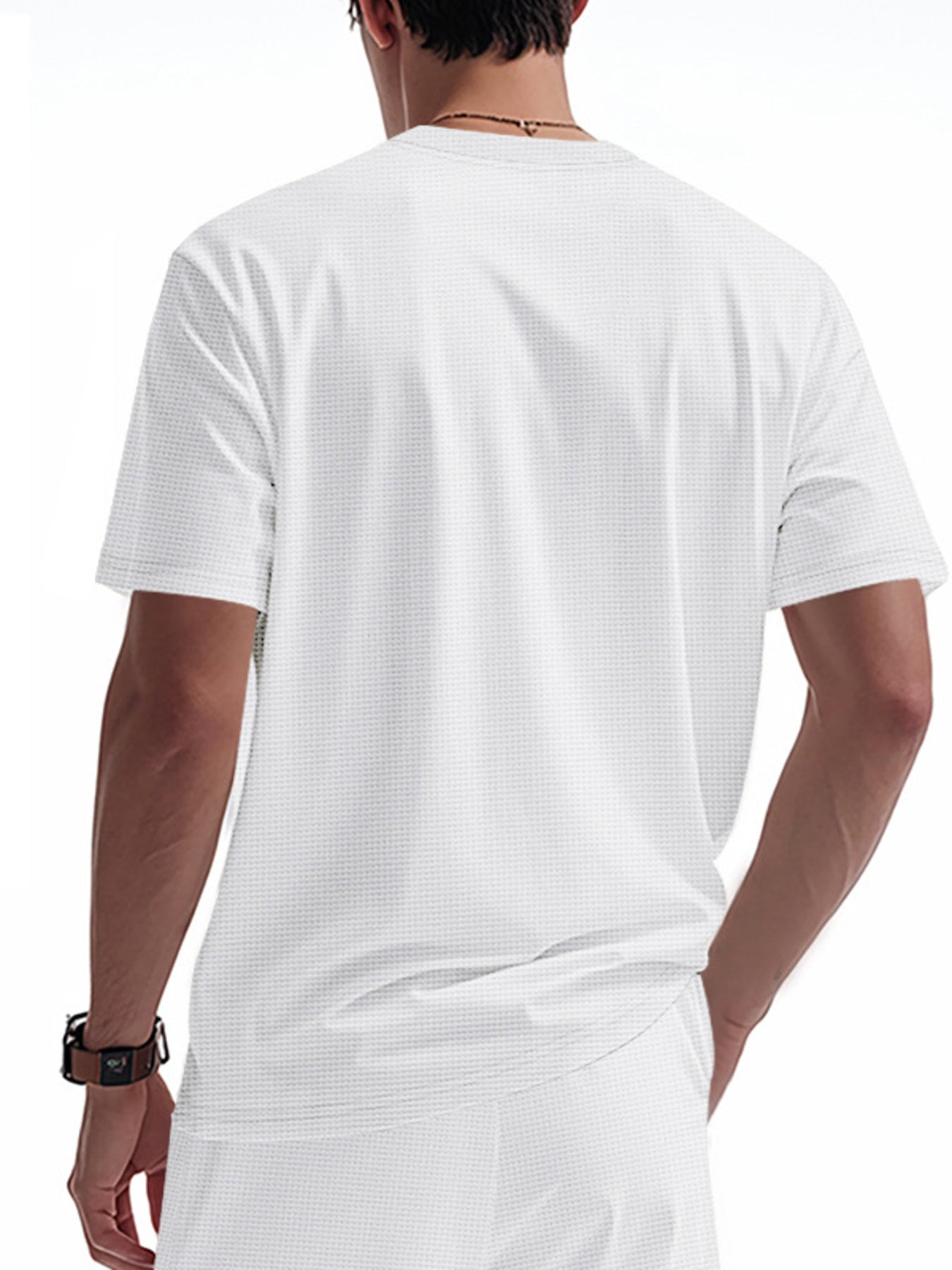 Men's Full Size Lace-Up Neck T-Shirt Plus Size