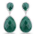 19.42 Carat Dyed Emerald and White Topaz .925 Sterling Silver Earrings