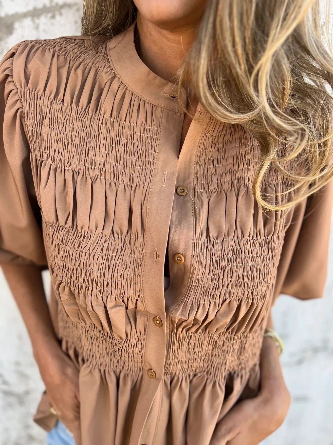 Full Size Smocked Puff Sleeve Blouse Plus Size