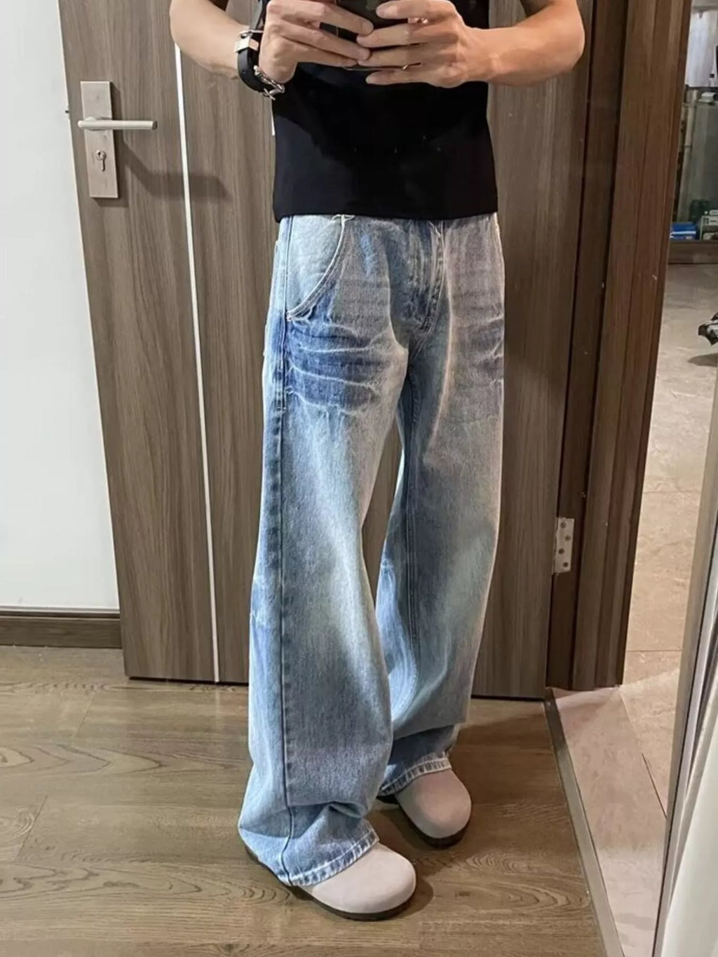 Men's Full Size Vintage Wash Wide Leg Jeans Plus Size