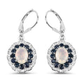 2.80 Carat Genuine Ethiopian Opal, Blue Sapphire and White Topaz .925 Sterling Silver Earrings