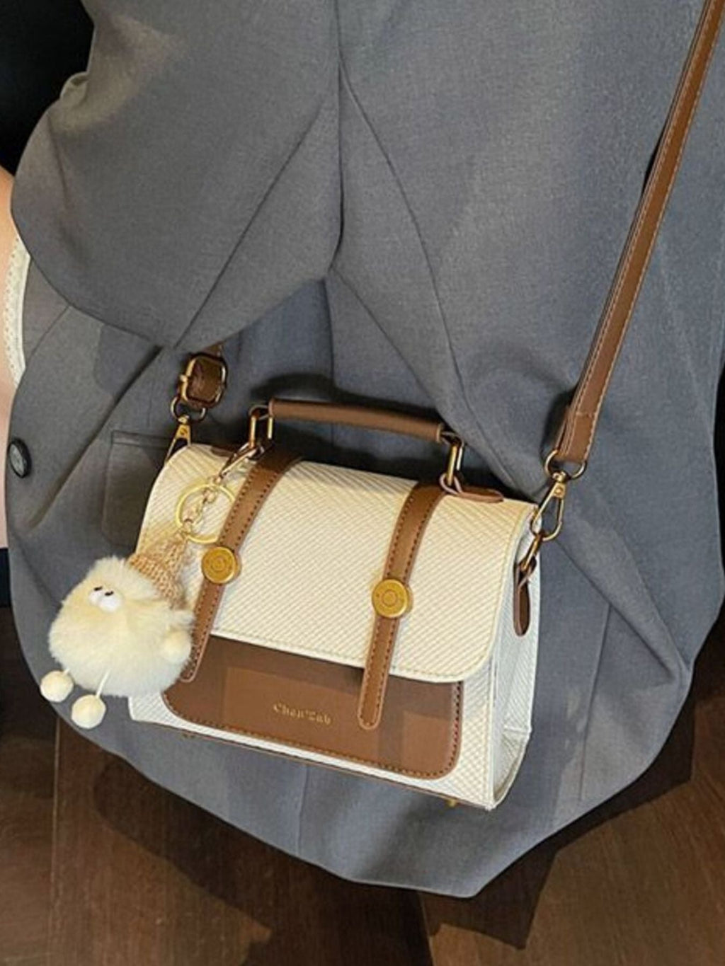 Vintage Style Flap Crossbody Bag with Charm