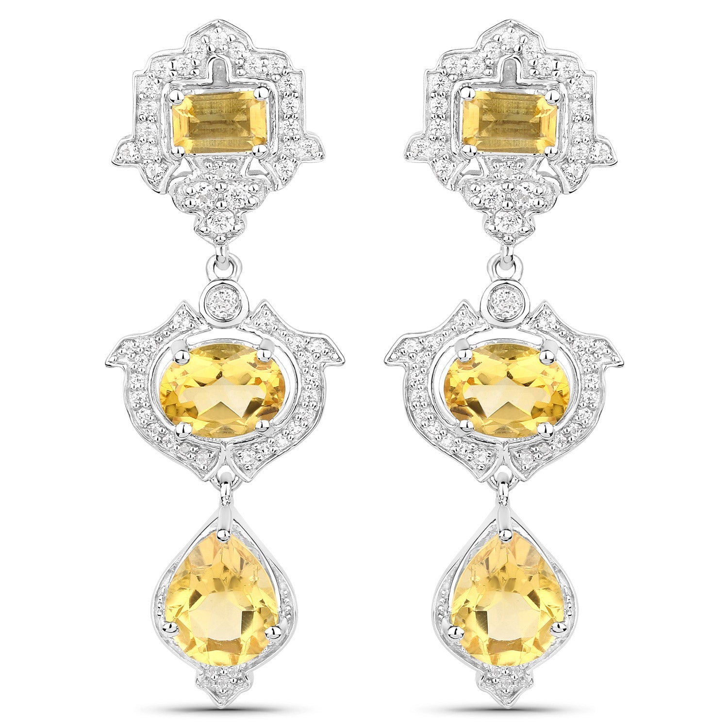 6.63 Carat Genuine Citrine and White Topaz .925 Sterling Silver Earrings