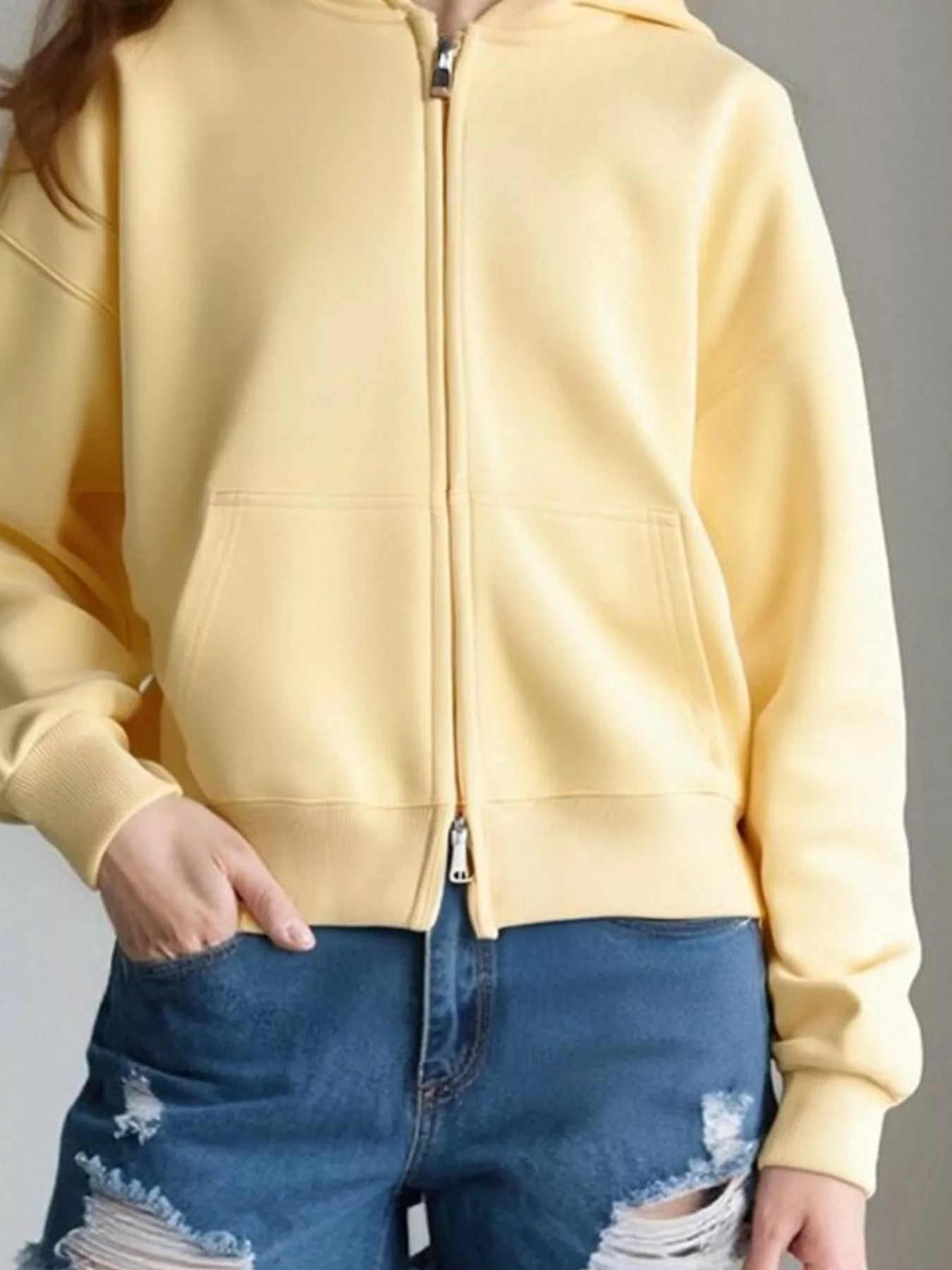 Full Size Casual Zip-Up Long Sleeve Hoodie Plus Size
