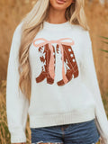 Embroidered Bow Boots Graphic Drop Shoulder Sweater
