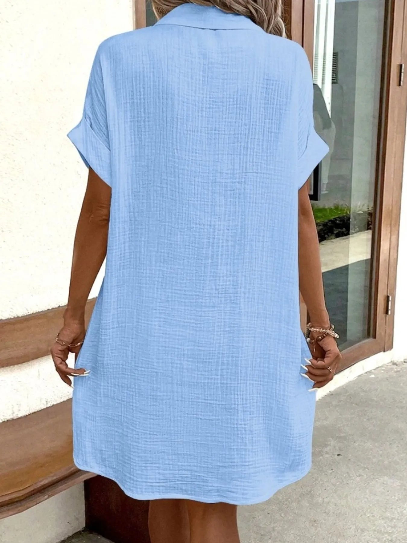 Casual Button Down Shirt Dress with Pockets