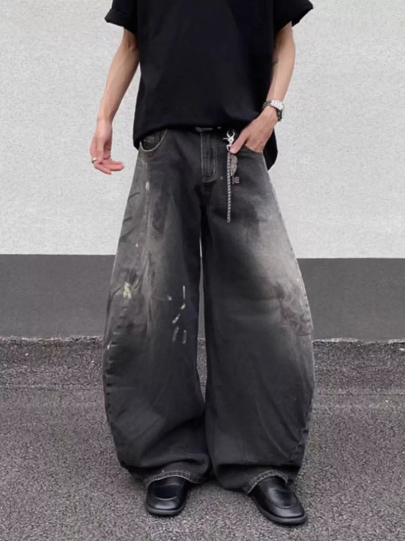Men's Full Size Wide Leg Distressed Jeans Plus Size