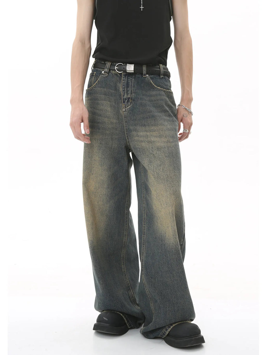 Men's Full Size Vintage Wash Wide Leg Jeans Plus Size