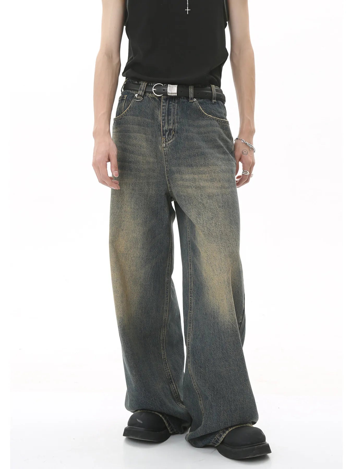 Men's Full Size Vintage Wash Wide Leg Jeans Plus Size