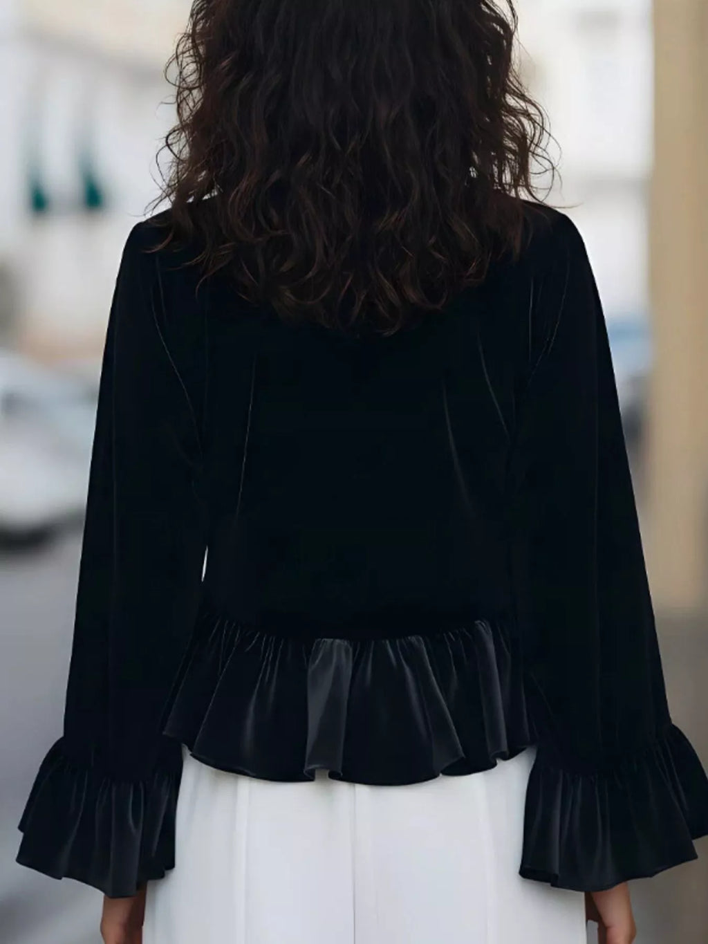 Velvet Ruffle Hem Blouse
