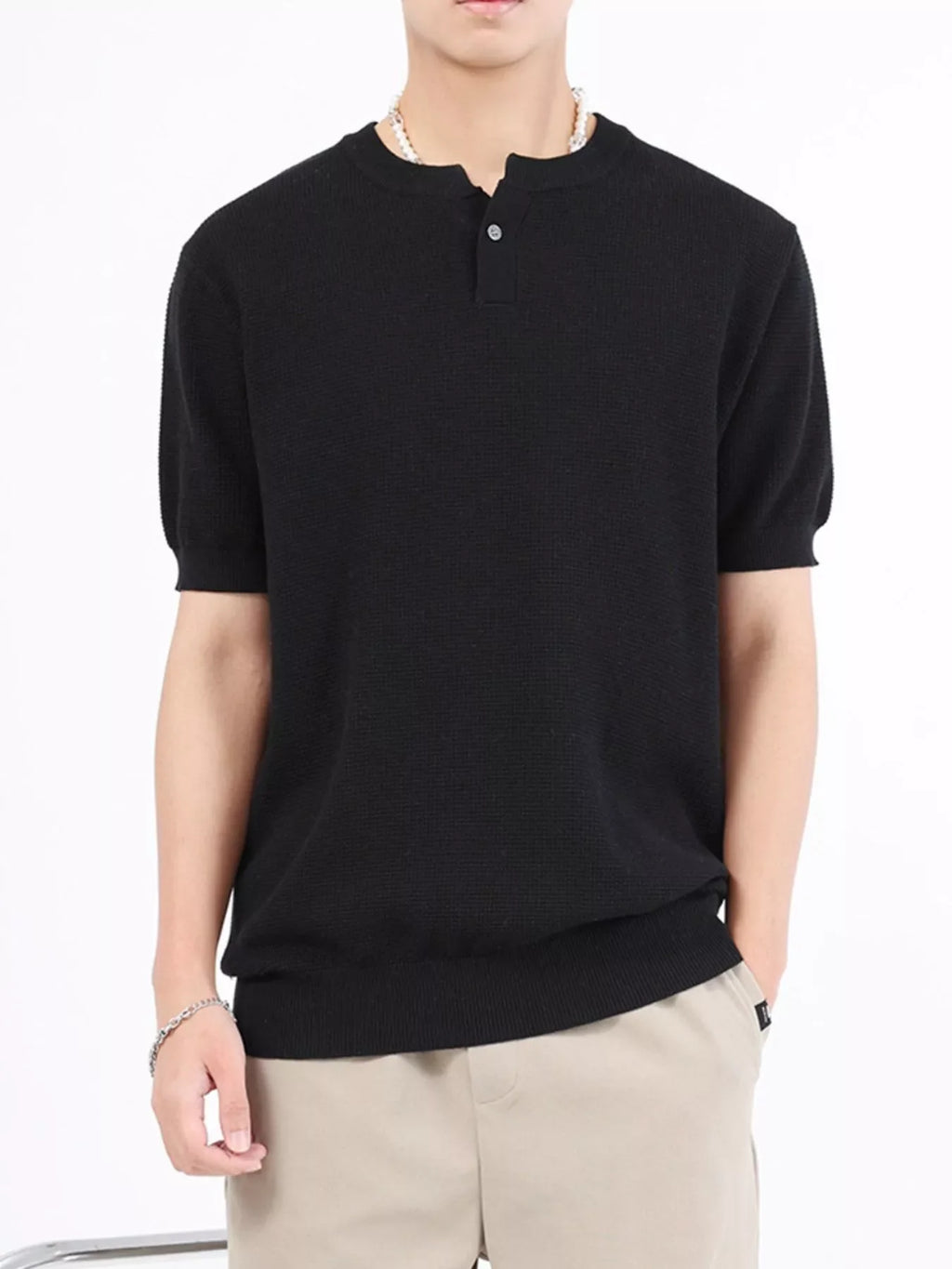 Men's Plus Size Casual Knitted Henley T-Shirt