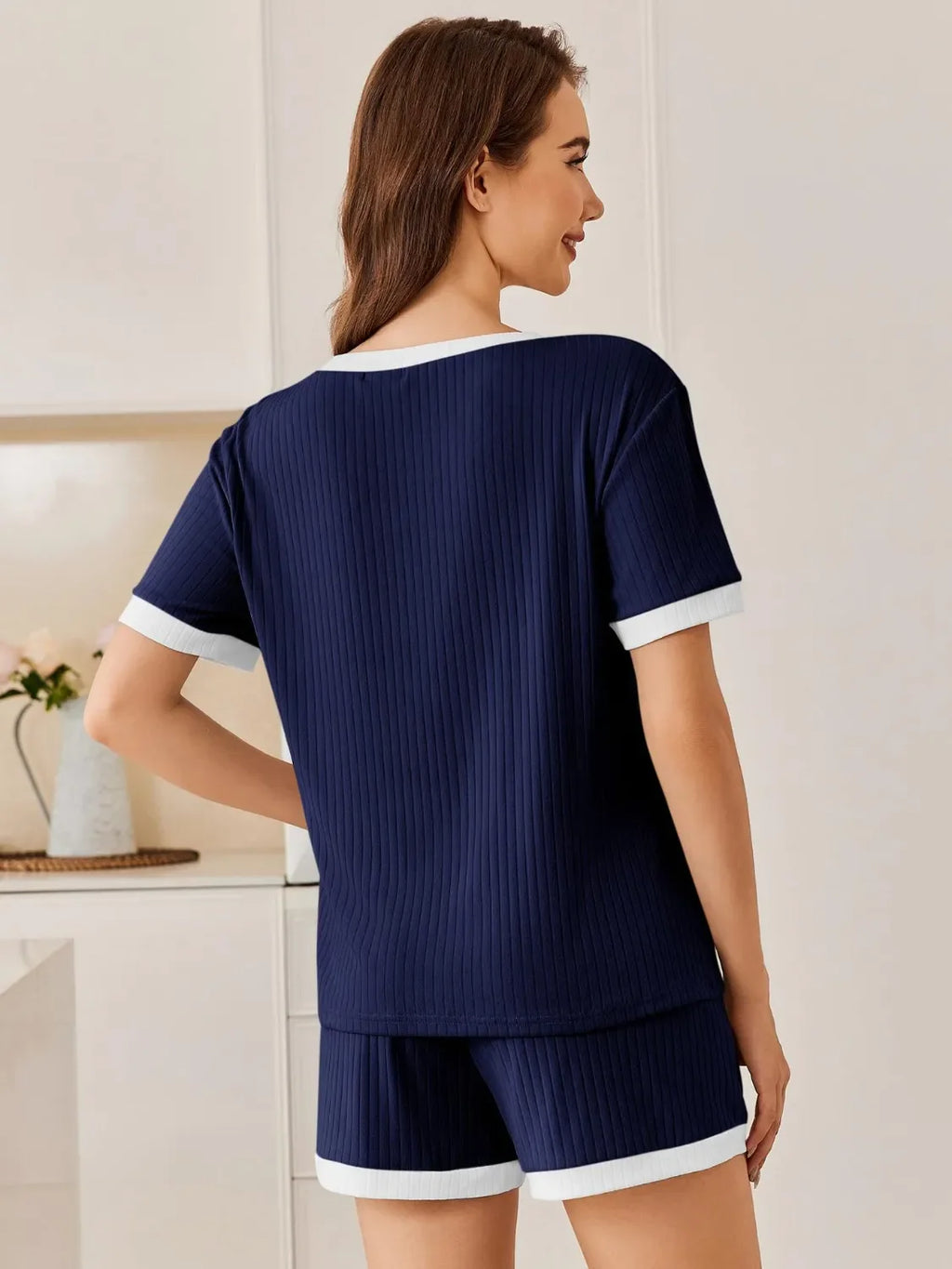Ribbed Round Neck Top and Shorts Set