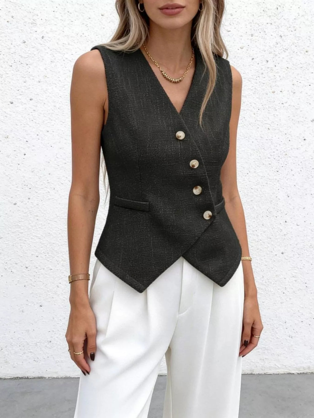 Asymmetrical Button-Down Vest