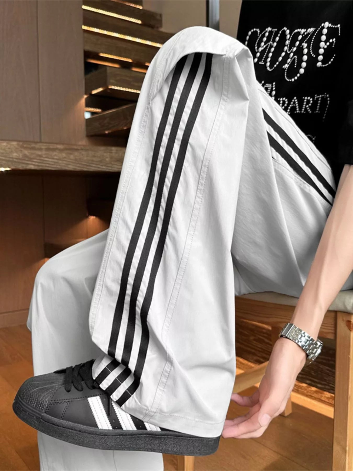Men's Full Size Stripe Wide Leg Pants Plus Size