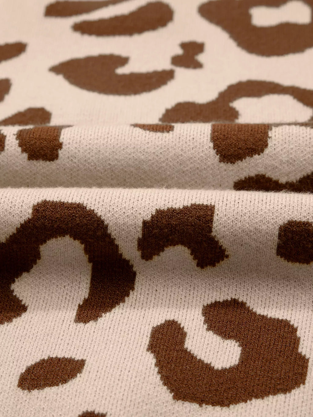 Leopard Knit Notched Casual Sweater